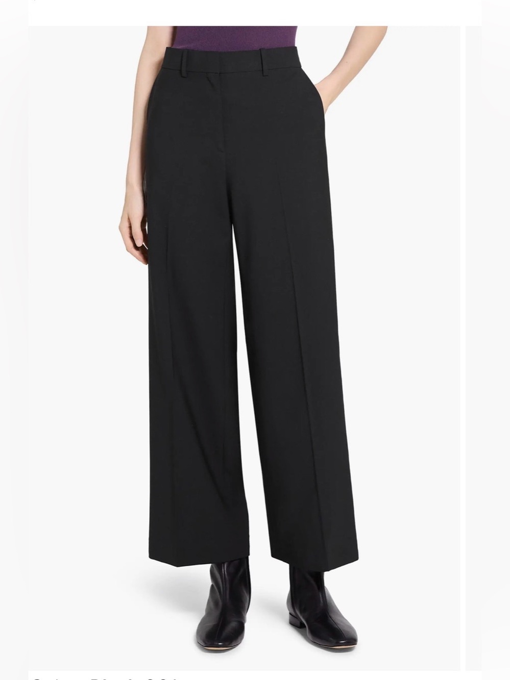 Theory Wool Blend Stretch Wide Leg Pants Inza Model Black , size 4